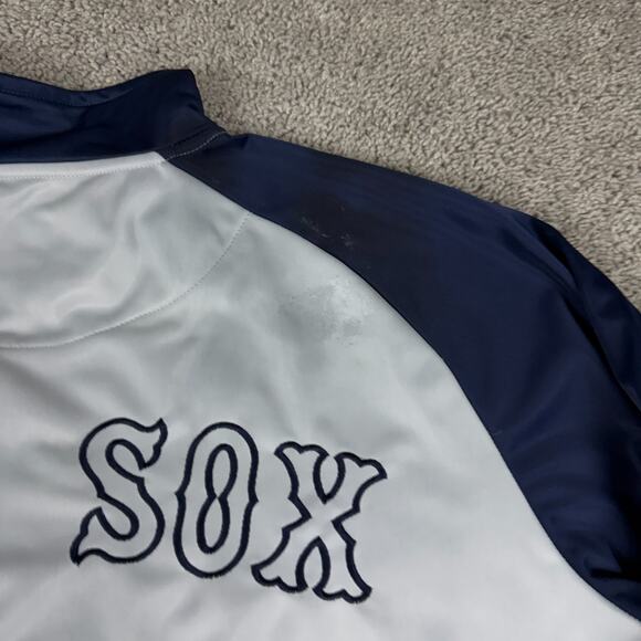 Boston Red Sox Jacket Mens L Gray Navy Baseball Zip Windbreaker Track Coat READ - Picture 11 of 15
